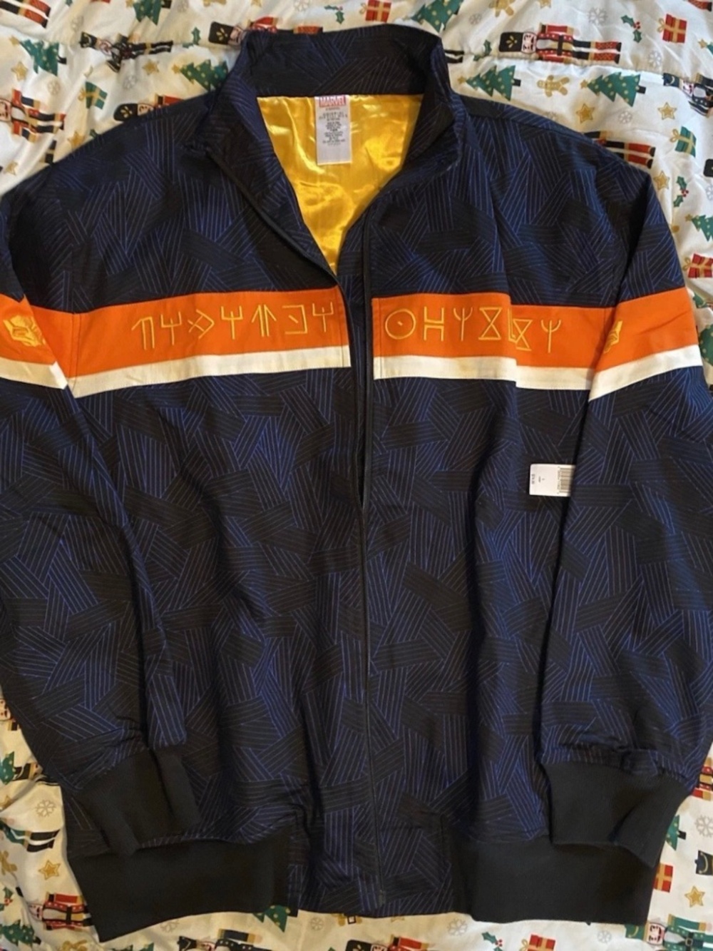 Marvel Black Panther Jacket Mens Large Wakanda Letters Pattern Full Zip Disney